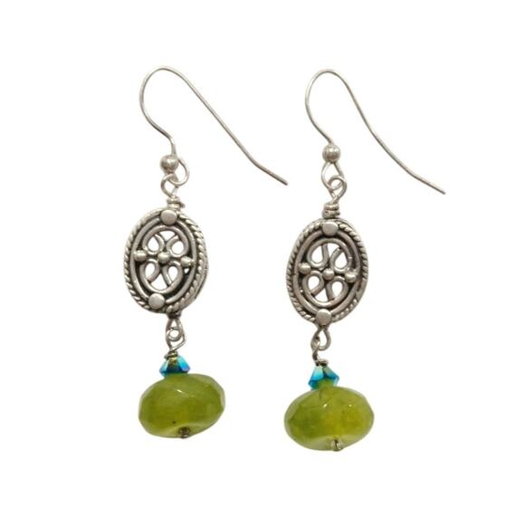 925 Sterling Silver Peridot Aquamarine Swirl Dangle Drop Earrings Hook Lot - Picture 2 of 7